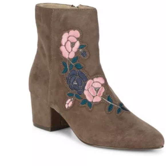 Steven By Steve Madden Shoes - Steve Madden Leather Suede Embroidered Ankle Block Short Heel Ankle Bootie Boots